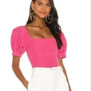 Alice + Olivia Joslyn Pink Puff Sleeve Cropped Top, SIZE 12